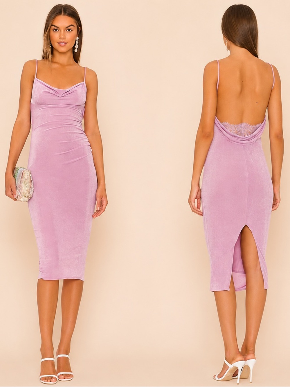 Katie May Bardot Midi Dress Sleeveless V Neck Lilac Women's Size S